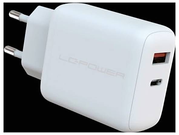 LC Power LC-GAN-45 USB-laddare 45 W 1x USB-C®, 1x USB-A Power Delivery 3.0 Vit Inomhus GaN, Snabbladdare, USB Power Deli
