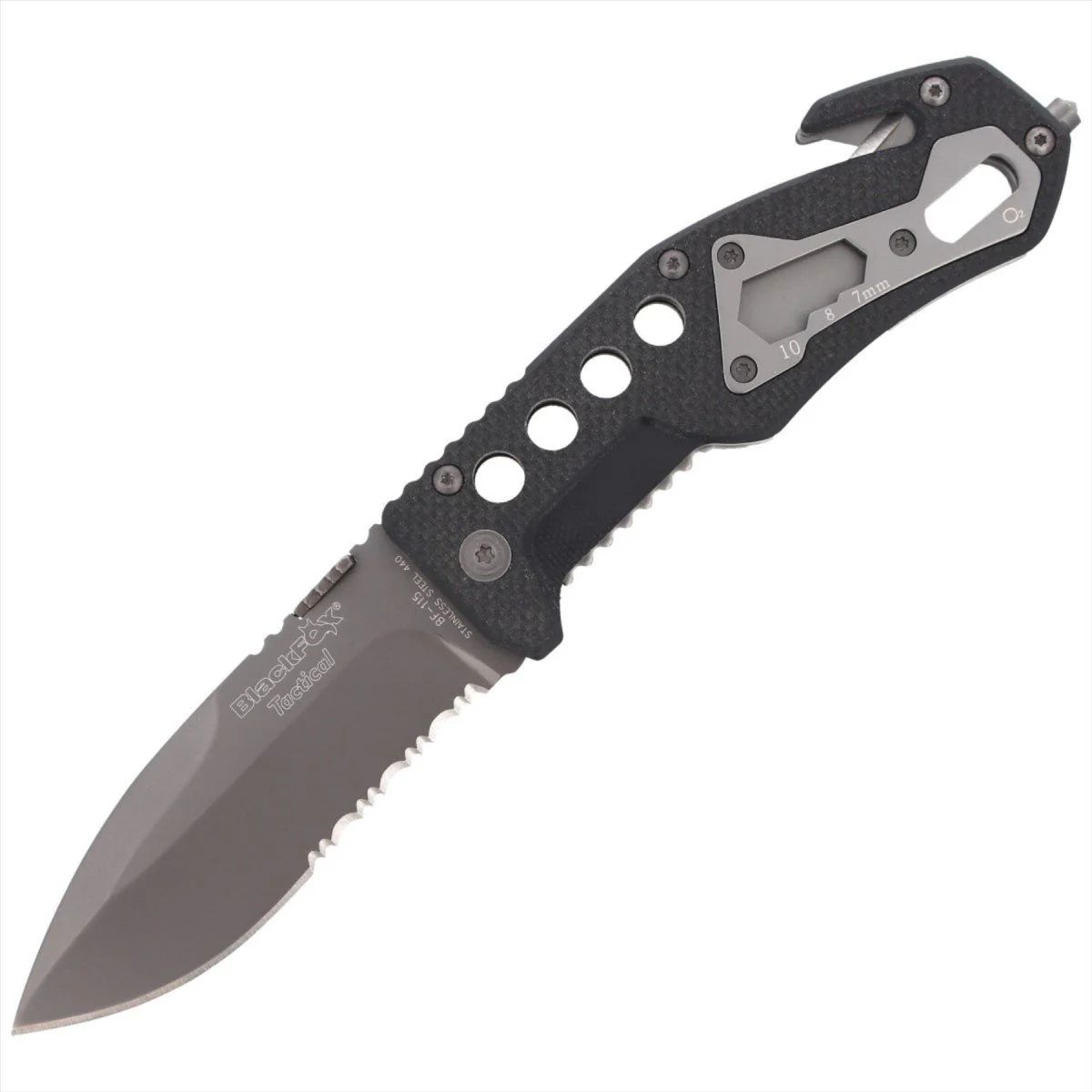 Black Fox BF-115 taktisk fickkniv AISI 440 Blade Glas Breaker G10 Handtag