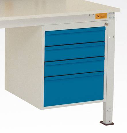 Manuflex LZ4813.5021 ESD ESD-chassiunderbyggnad, användbar höjd 500 mm med 4 lådor. För bordsdjup 1000 mm