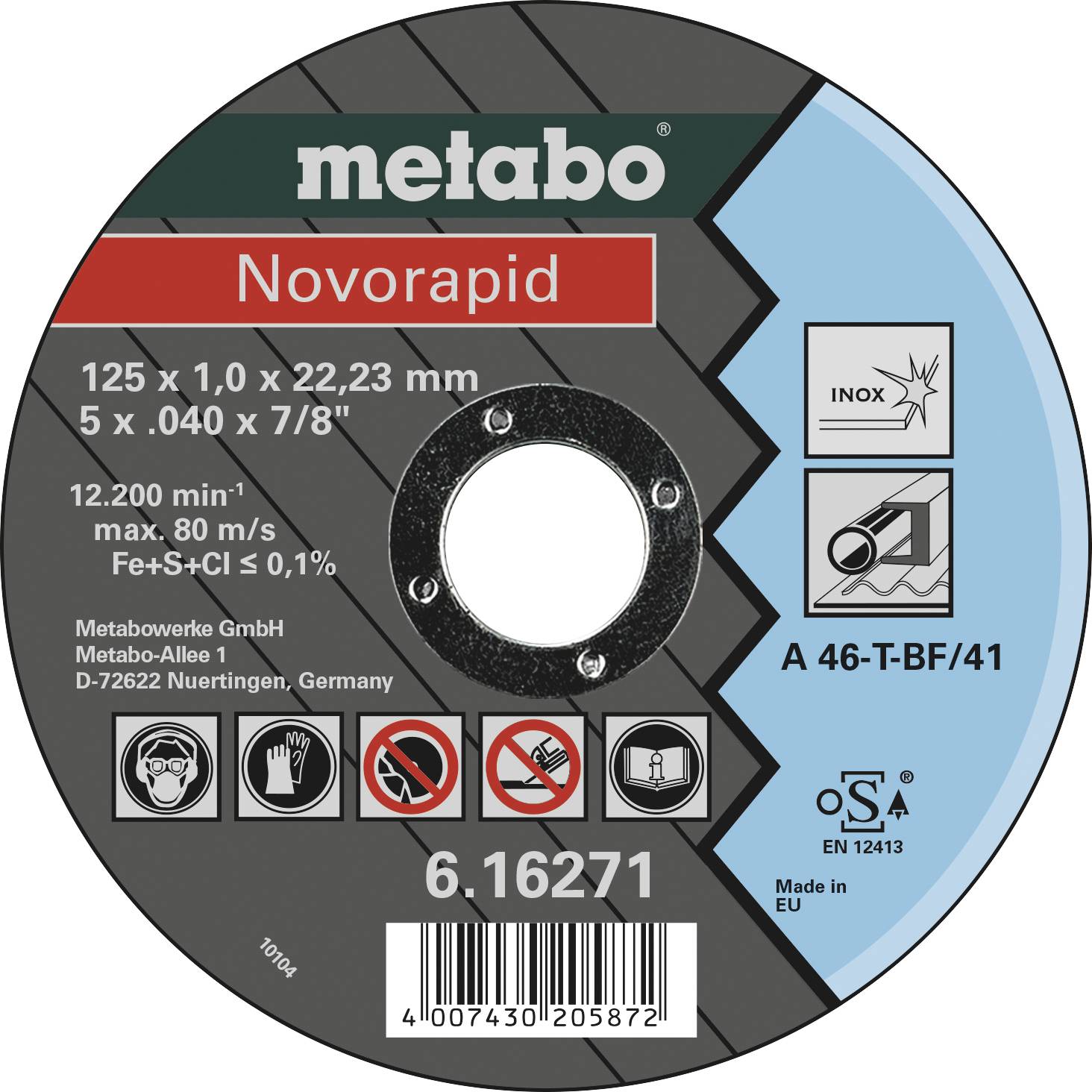 Metabo NOVORAPID 616271000 Separationspår rakt 125 mm 22.23 mm 1 st