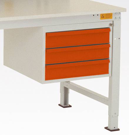 Manuflex LZ4613.9006 ESD ESD-chassiunderbyggnad, användbar höjd 300 mm med 3 lådor. För bordsdjup 1000 mm