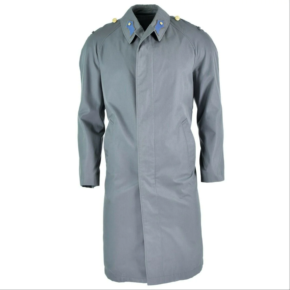 Äkta österrikiska armérock trenchcoat militär fråga lång grå jacka
