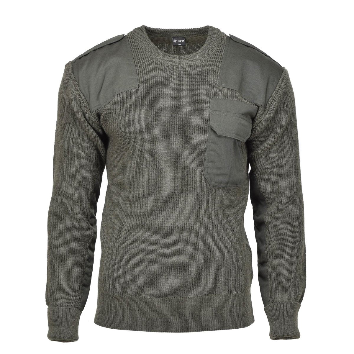 Mfh märke militär stil kommando pullover stock stitch stickad tröja oliv ny