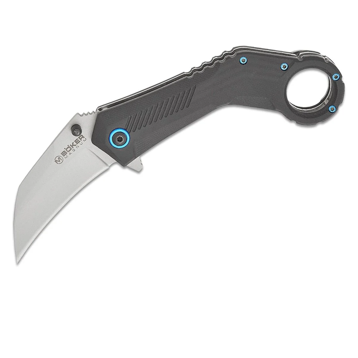 Boker Magnum Velcon taktisk fickkniv Hawkbill 440C stålblad G10 Handtag