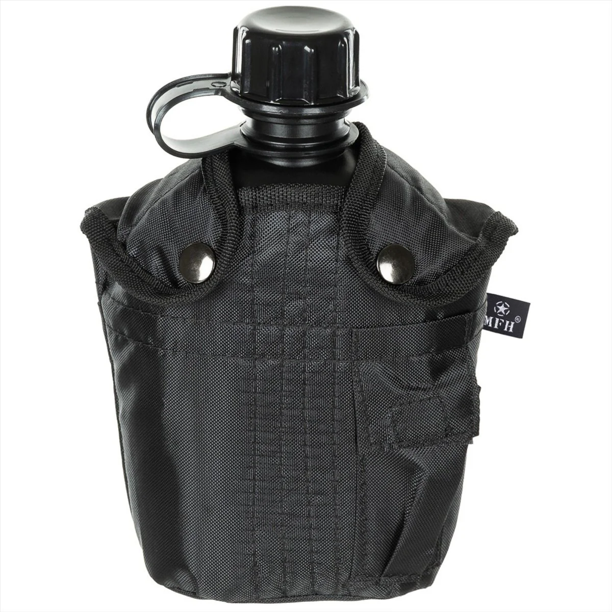 MFH U.S. Military Plastic Canteen 1L Skruvmössa Klipp Bilaga BPA gratis svart