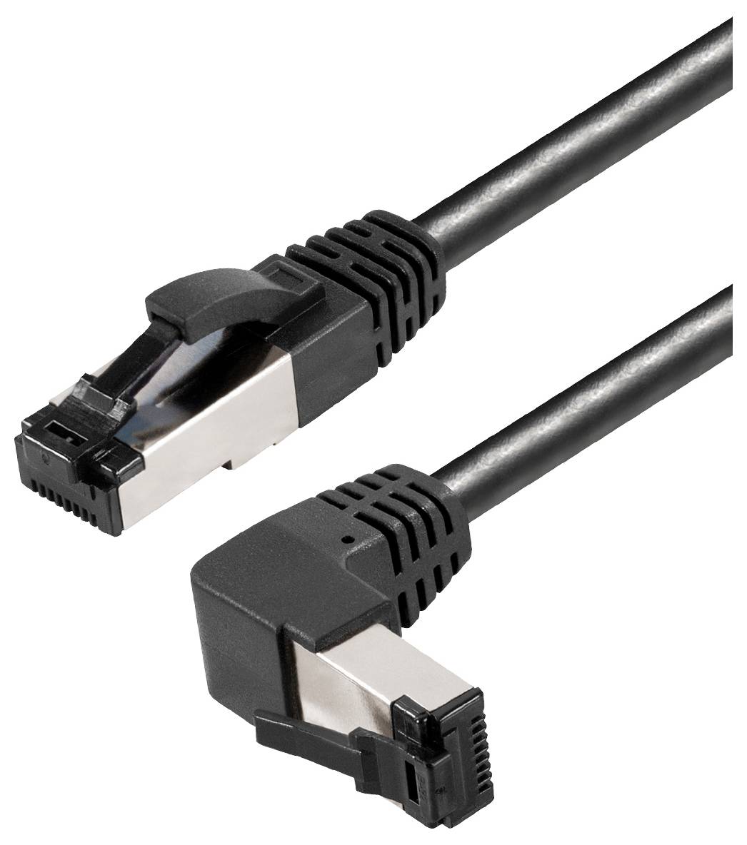 Maxtrack TI49-0,5L RJ45 Nätverkkabel, Patchkabel CAT 8.1 S/FTP 0.50 m Svart 90° uppåtvinklad, ammoniaktålig, Individuell