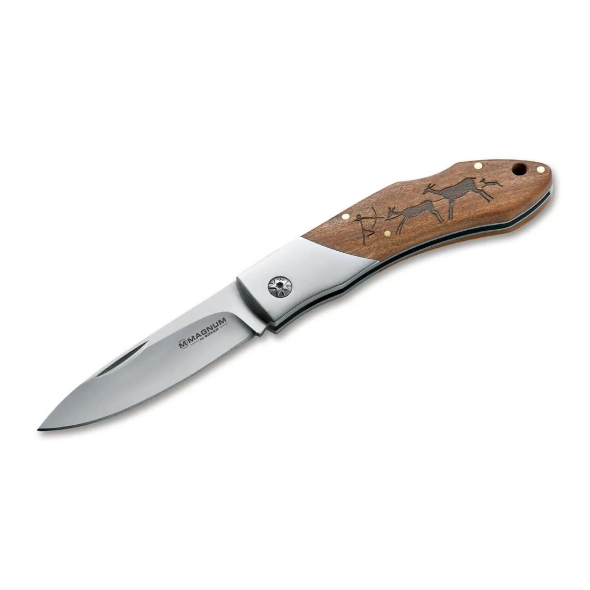 BOKER Caveman Fickkniv i stål 440A obestruket ståldekorerat trähandtag