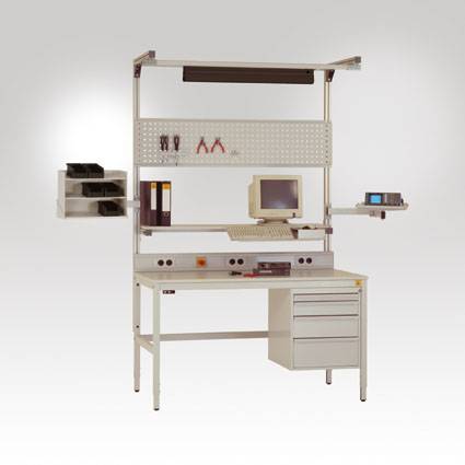 Manuflex LZ8235.7035 Svängarm förvaringsskiva 370 x 370 mm med via dubbellänk för ALU-bord RAL7035 ljusgrå ledande Ljusg
