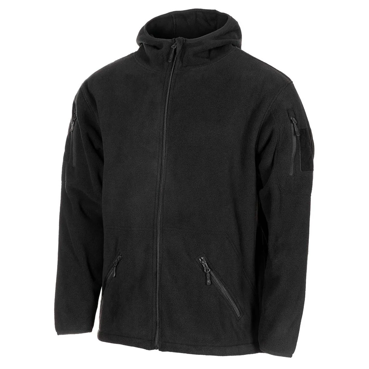 MFH Military Black Tactical Fleece Jacket Thermal Hooded Elasticated Hemline New
