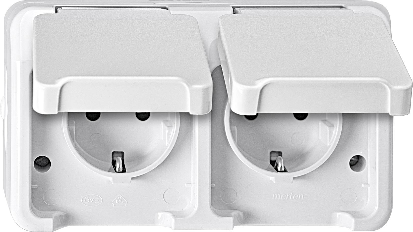 Merten 2x Utomhus strömställare Komplett Vägguttag lock AQUASTAR Polarvit 4074946 1 st