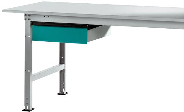 Manuflex AS0006.5021 Låda i vattenblå RAL 5021, med lås, för bordsdjup 800 mm, BxDxH= 425 x 550 x 135 mm