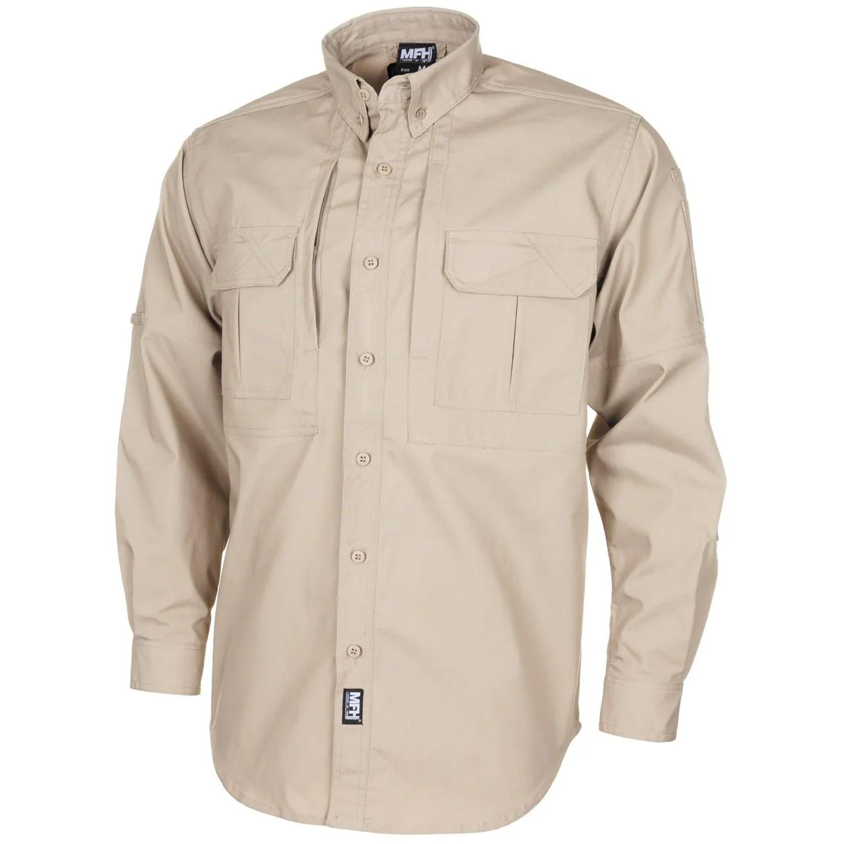 MFH Brand Military Style Shirts Khaki Tactical RipStop Lightweight Teflon Coated
