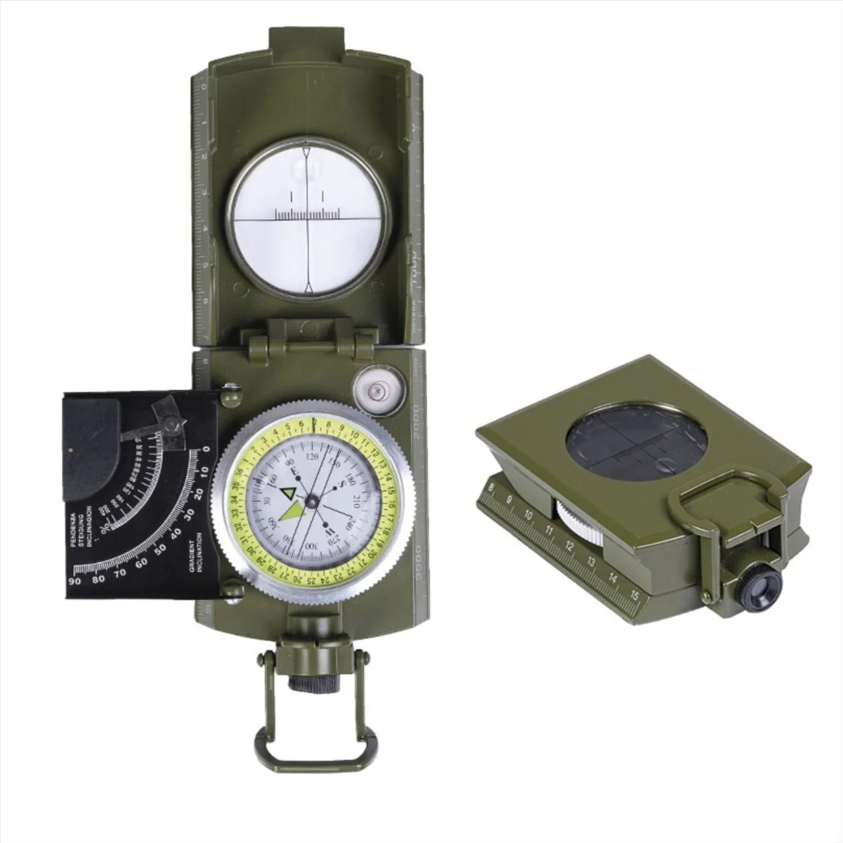 MIL-TEC Militär prismatisk kompass aluminium exakt navigeringsverktyg oliv