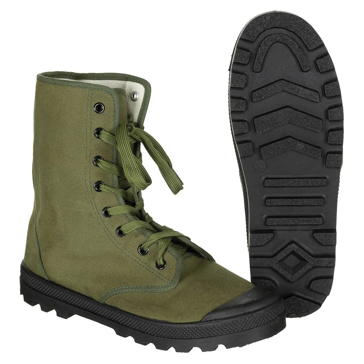 Original franska militära kommandoskor förstärkta klackar vintage oliv