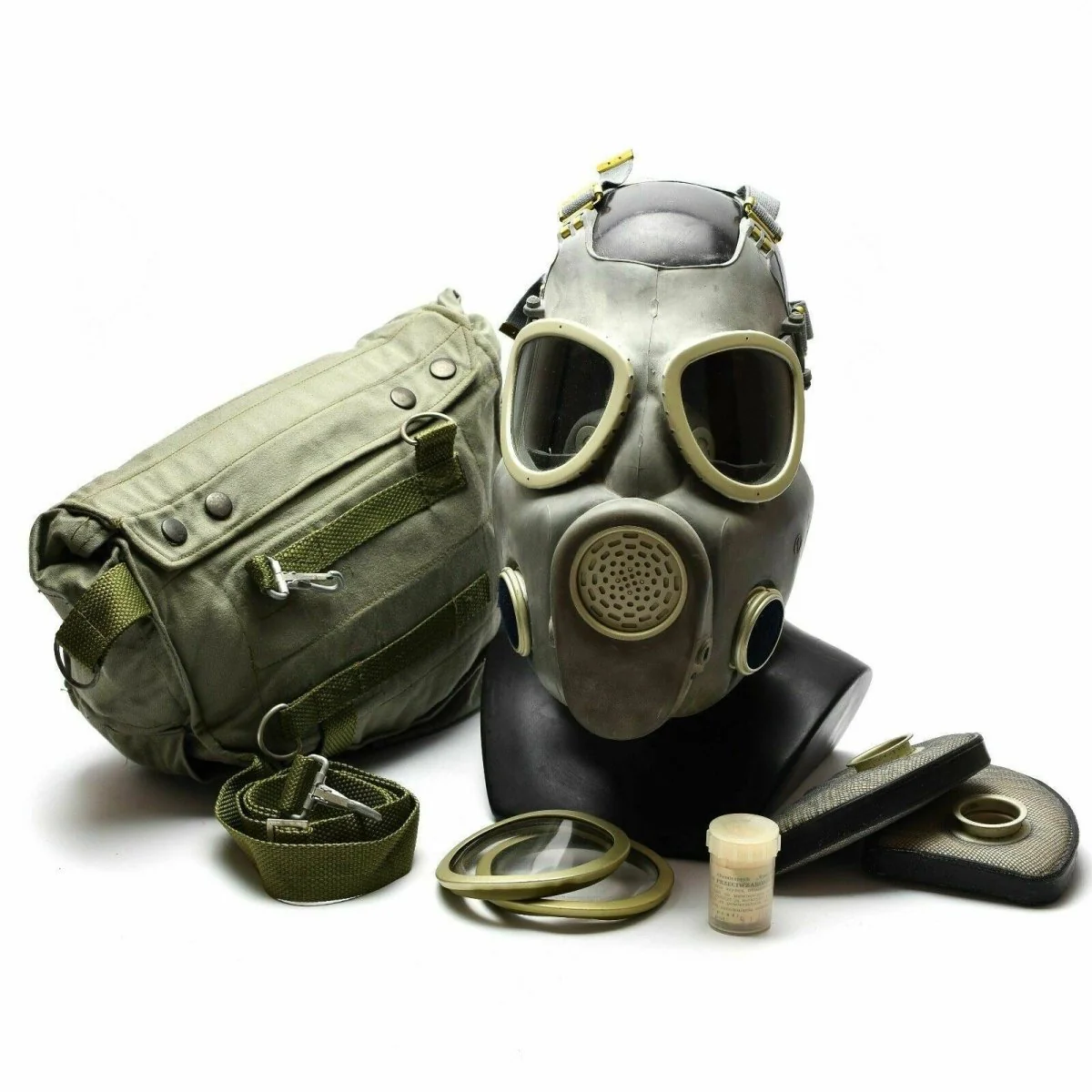 Polsk militär gasmask MP-4 äkta respiratorisk kemisk grå oliv od ny