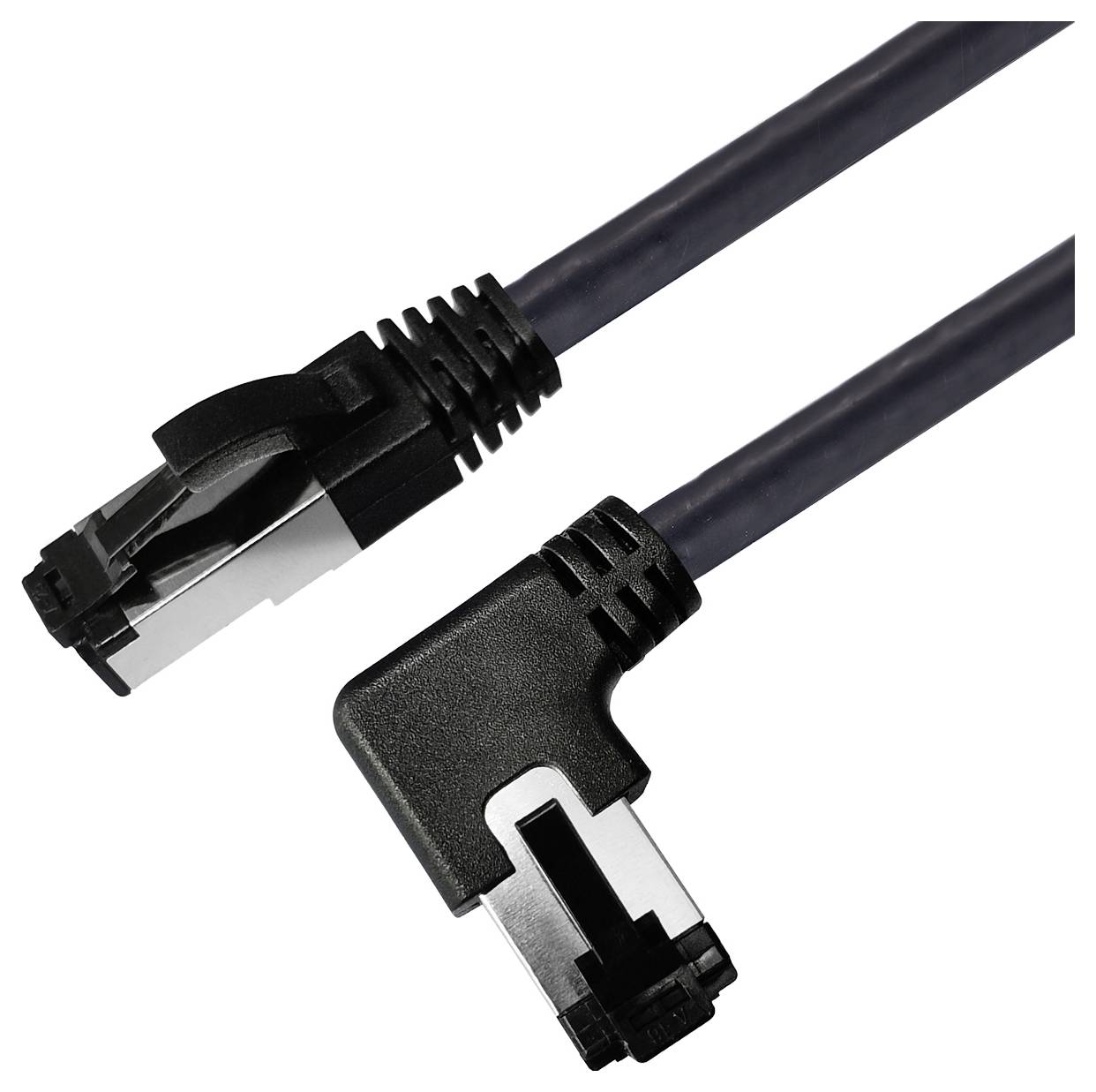 Maxtrack TI52-0,5L RJ45 Nätverkkabel, Patchkabel CAT 8.1 S/FTP 0.50 m Svart Vinklad 90° åt vänster, Individuell skärmnin