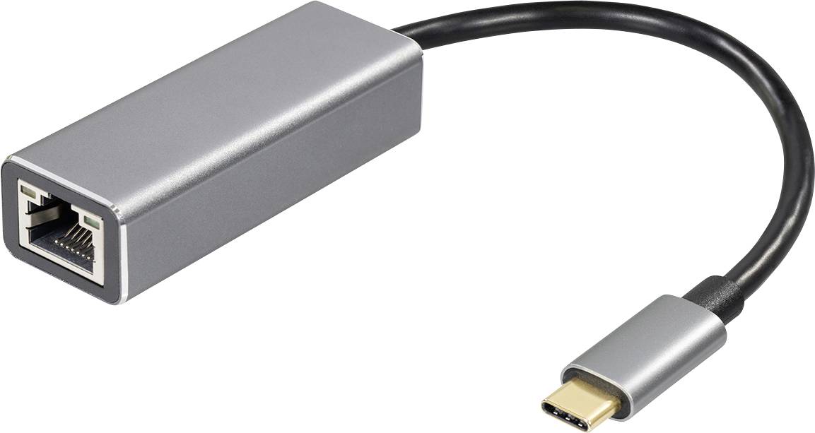 Maxtrack USB-C® / RJ45-kopplare Nätverk Adapter [1x USB-C® hane – 1x RJ45 hona] 10 cm Svart, Silver (matt)
